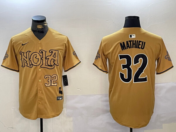 Men's New Orleans Saints #32 Tyrann Mathieu yellow Cool Base Stitched Baseball Jerseys