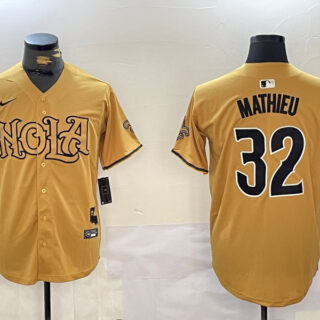 Men's New Orleans Saints #32 Tyrann Mathieu yellow Cool Base Stitched Baseball Jersey