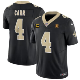 Men's New Orleans Saints #4 Derek Carr Black 2023 F.U.S.E. With 4-Star C Patch And John Madden Patch Vapor Limited Stitched Football Jersey