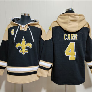 Men's New Orleans Saints #4 Derek Carr Black Ageless Must-Have Lace-Up Pullover Hoodie