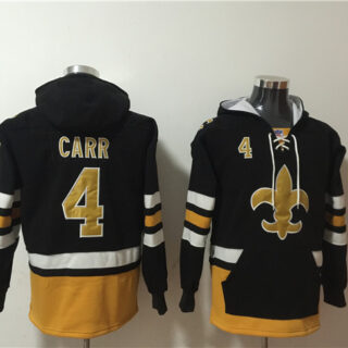 Men's New Orleans Saints #4 Derek Carr Black Ageless Must-Have Lace-Up Pullover Hoodie