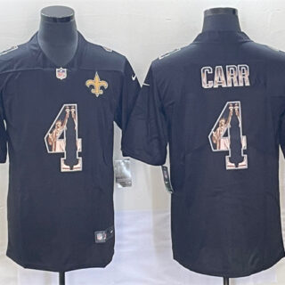 Men's New Orleans Saints #4 Derek Carr Black Statue Of Liberty Limited Stitched Jersey