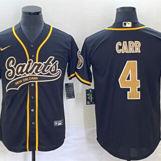 Men's New Orleans Saints #4 Derek Carr Black With Patch Cool Base Stitched Baseball Jersey