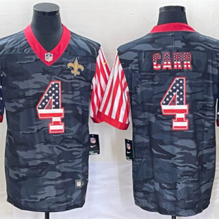 Men's New Orleans Saints #4 Derek Carr Camo USA Flag Limited Stitched Jersey