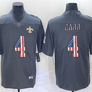 Men's New Orleans Saints #4 Derek Carr Gray Salute To Service USA Flag Fashion Limited Stitched Jersey