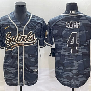 Men's New Orleans Saints #4 Derek Carr Grey Camo With Patch Cool Base Stitched Baseball Jersey