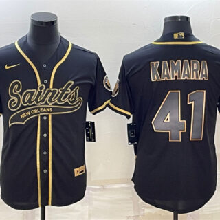 Men's New Orleans Saints #41 Alvin Kamara Black Gold With Patch Cool Base Stitched Baseball Jersey