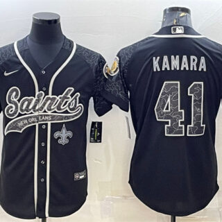 Men's New Orleans Saints #41 Alvin Kamara Black Reflective With Patch Cool Base Stitched Baseball Jersey