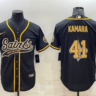 Men's New Orleans Saints #41 Alvin Kamara Black Team Big Logo With Patch Cool Base Stitched Baseball Jersey