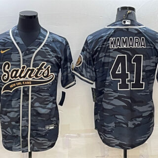 Men's New Orleans Saints #41 Alvin Kamara Grey Camo With Patch Cool Base Stitched Baseball Jerse