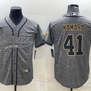 Men's New Orleans Saints #41 Alvin Kamara Grey With Patch Cool Base Stitched Baseball Jersey