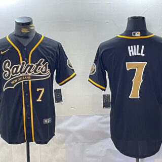 Men's New Orleans Saints #7 Taysom Hill Black With Patch Cool Base Stitched Baseball Jerseys