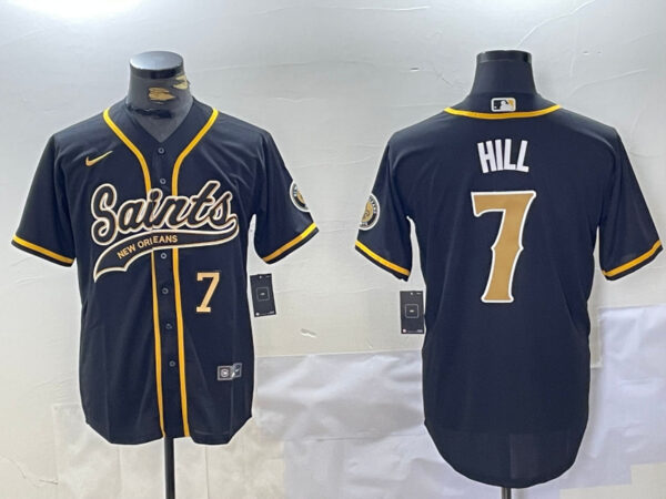 Men's New Orleans Saints #7 Taysom Hill Black With Patch Cool Base Stitched Baseball Jerseys