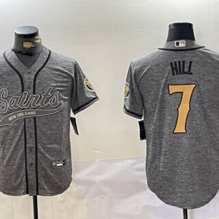 Men's New Orleans Saints #7 Taysom Hill Grey With Patch Cool Base Stitched Baseball Jersey