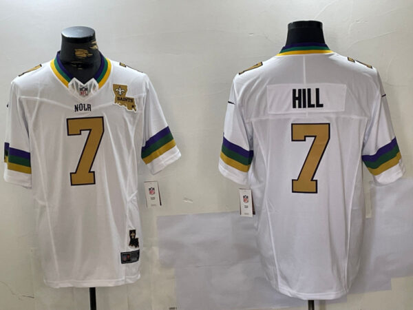 Men's New Orleans Saints #7 Taysom Hill White 2024 F.U.S.E. Vapor Limited Stitched Jerseys