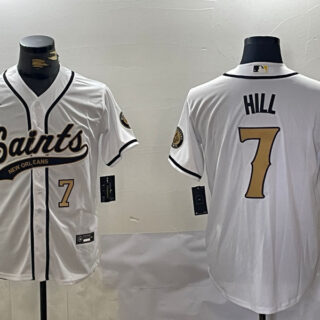 Men's New Orleans Saints #7 Taysom Hill White With Patch Cool Base Stitched Baseball Jerseys