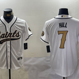 Men's New Orleans Saints #7 Taysom Hill White With Patch Cool Base Stitched Baseball Jersey