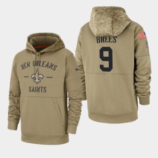 Men's New Orleans Saints #9 Drew Brees 2019 Salute to Service Sideline Therma Hoodie - Tan