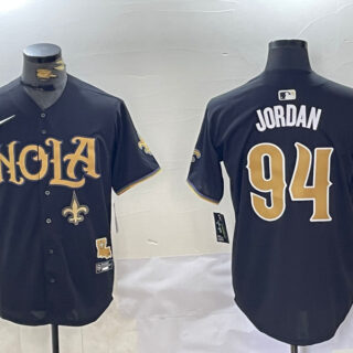 Men's New Orleans Saints #94 Cameron Jordan Black Cool Base Stitched Baseball Jerseys
