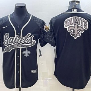 Men's New Orleans Saints Black Reflective Team Big Logo With Patch Cool Base Stitched Baseball Jersey
