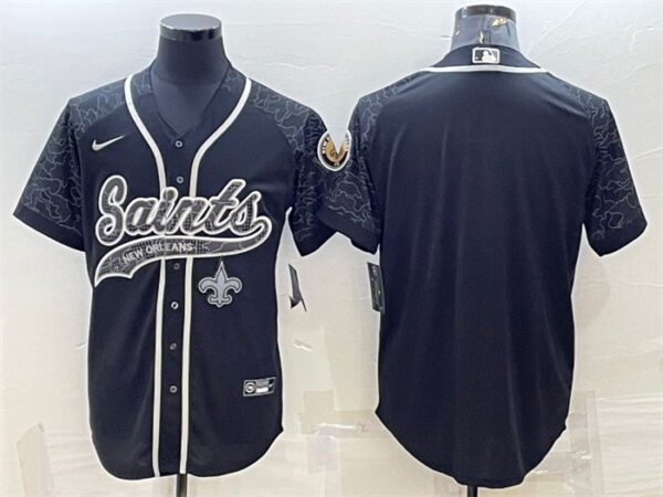 Men's New Orleans Saints Blank Black Reflective With Patch Cool Base Stitched Baseball Jersey