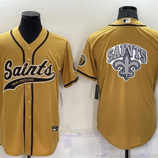 Men's New Orleans Saints Gold Team Big Logo With Patch Cool Base Stitched Baseball Jersey