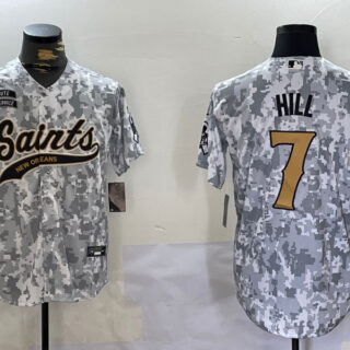 Men's New Orleans Saints Team #7 Taysom Hill 2024 Arctic Camo Salute To Service Stitched Baseball Jersey
