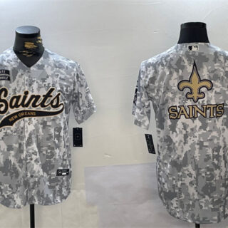 Men's New Orleans Saints Team Big Logo 2024 Arctic Camo Salute To Service Stitched Baseball Jerseys