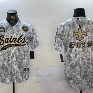 Men's New Orleans Saints Team Big Logo 2024 Arctic Camo Salute To Service Stitched Baseball Jerseys