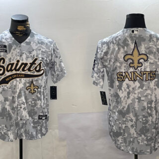 Men's New Orleans Saints Team Big Logo 2024 Arctic Camo Salute To Service Stitched Baseball Jerseys