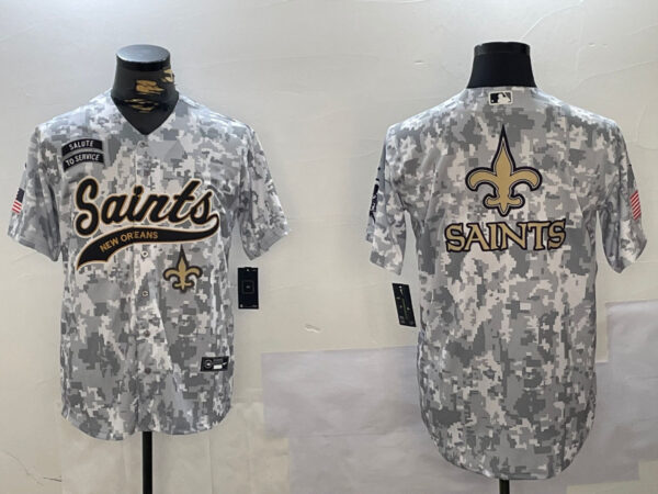 Men's New Orleans Saints Team Big Logo 2024 Arctic Camo Salute To Service Stitched Baseball Jerseys
