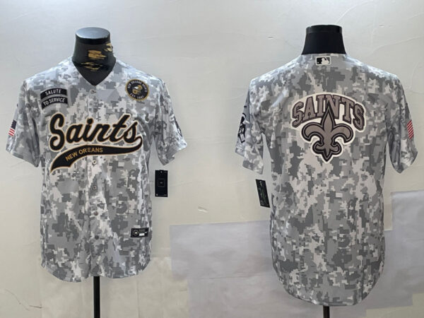 Men's New Orleans Saints Team Big Logo 2024 Arctic Camo Salute To Service Stitched Baseball Jerseys