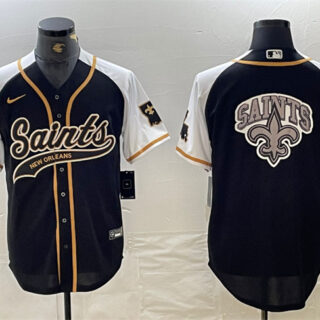 Men's New Orleans Saints Team Big Logo Black White 1987 Legacy Cool Base Stitched Baseball Jersey