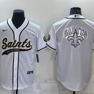 Men's New Orleans Saints White Team Big Logo With Patch Cool Base Stitched Baseball Jersey
