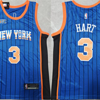 Men's New Yok Knicks #3 Josh Hart Blue City Edition Stitched Basketball Jersey