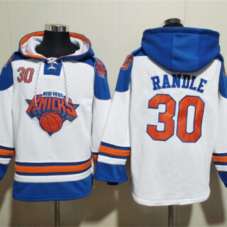 Men's New Yok Knicks #30 Julius Randle White Lace-Up Pullover Hoodie