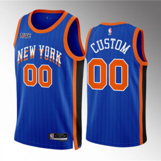 Men's New Yok Knicks Active Player Custom Blue 2023 24 City Edition Stitched Basketball Jersey