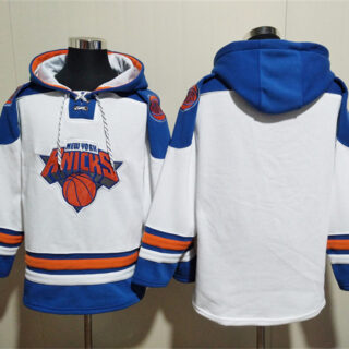 Men's New Yok Knicks Blank White Lace-Up Pullover Hoodie