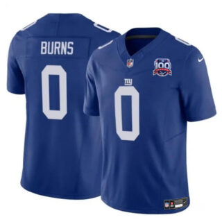 Men's New York Giants #0 Brian Burns Blue 2024 F.U.S.E. 100TH Season Patch Vapor Untouchable Limited Stitched Jersey