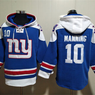 Men's New York Giants #10 Eli Manning Blue Lace-Up Pullover Hoodie