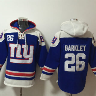 Men's New York Giants #26 Devin Singletary Blue Ageless Must-Have Lace-Up Pullover Hoodie