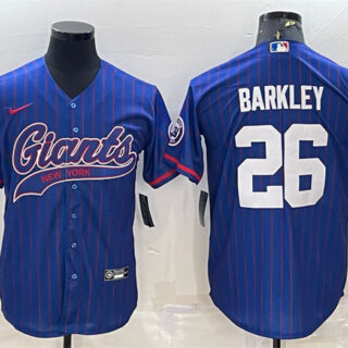 Men's New York Giants #26 Saquon Barkley Blue With Patch Cool Base Stitched Baseball Jersey