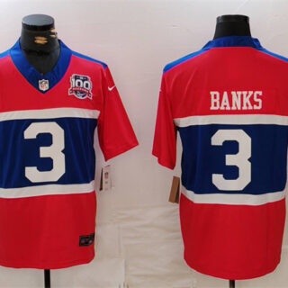 Men's New York Giants #3 Deonte Banks Century Red 100TH Season Commemorative Patch Limited Stitched Football Jersey