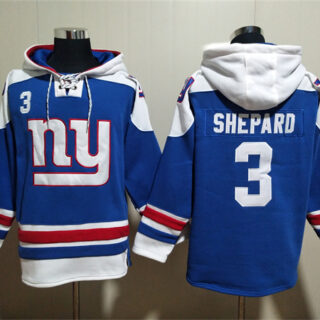 Men's New York Giants #3 Sterling Shepard Blue Lace-Up Pullover Hoodie