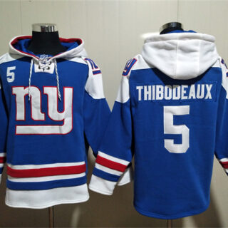 Men's New York Giants #5 Kayvon Thibodeaux Blue Lace-Up Pullover Hoodie
