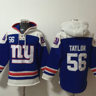 Men's New York Giants #56 Lawrence Taylor Blue Ageless Must-Have Lace-Up Pullover Hoodie