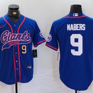Men's New York Giants #9 Malik Nabers Royal With Patch Cool Base Stitched Baseball Jerseys