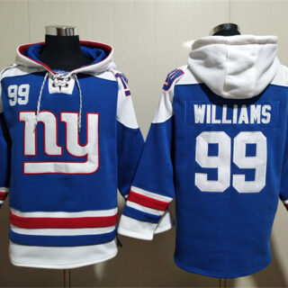 Men's New York Giants #99 Leonard Williams Blue Lace-Up Pullover Hoodie