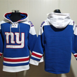 Men's New York Giants Blank Blue Lace-Up Pullover Hoodie