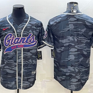 Men's New York Giants Blank Grey Camo With Patch Cool Base Stitched Baseball Jersey